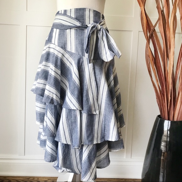 Ruffle Poplin Stripe Skirt - Picture 1 of 8
